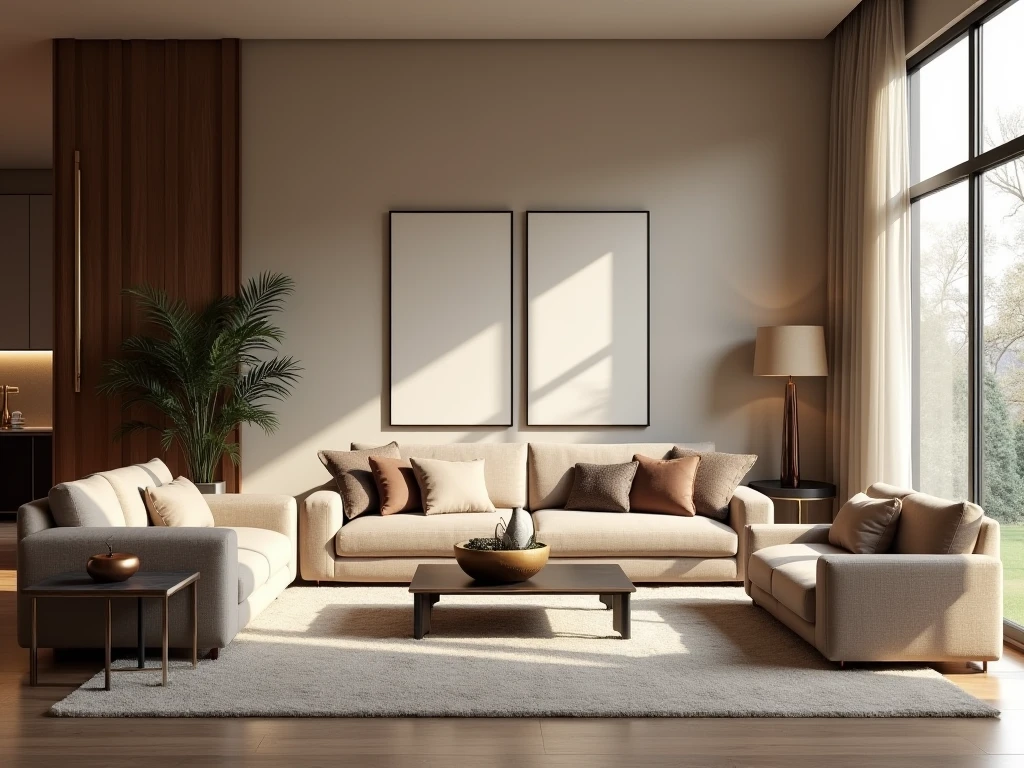 Luxury interior design philosophy showcasing elegant living room with modern furniture