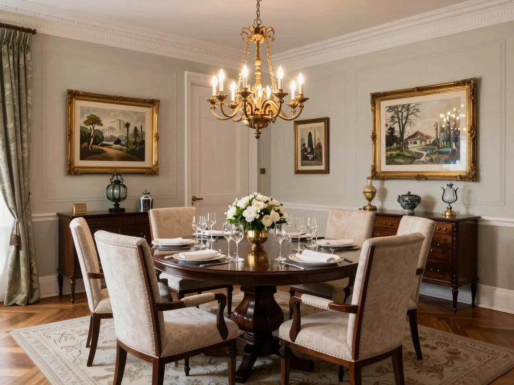 Classic dining room with elegant table setting and decor