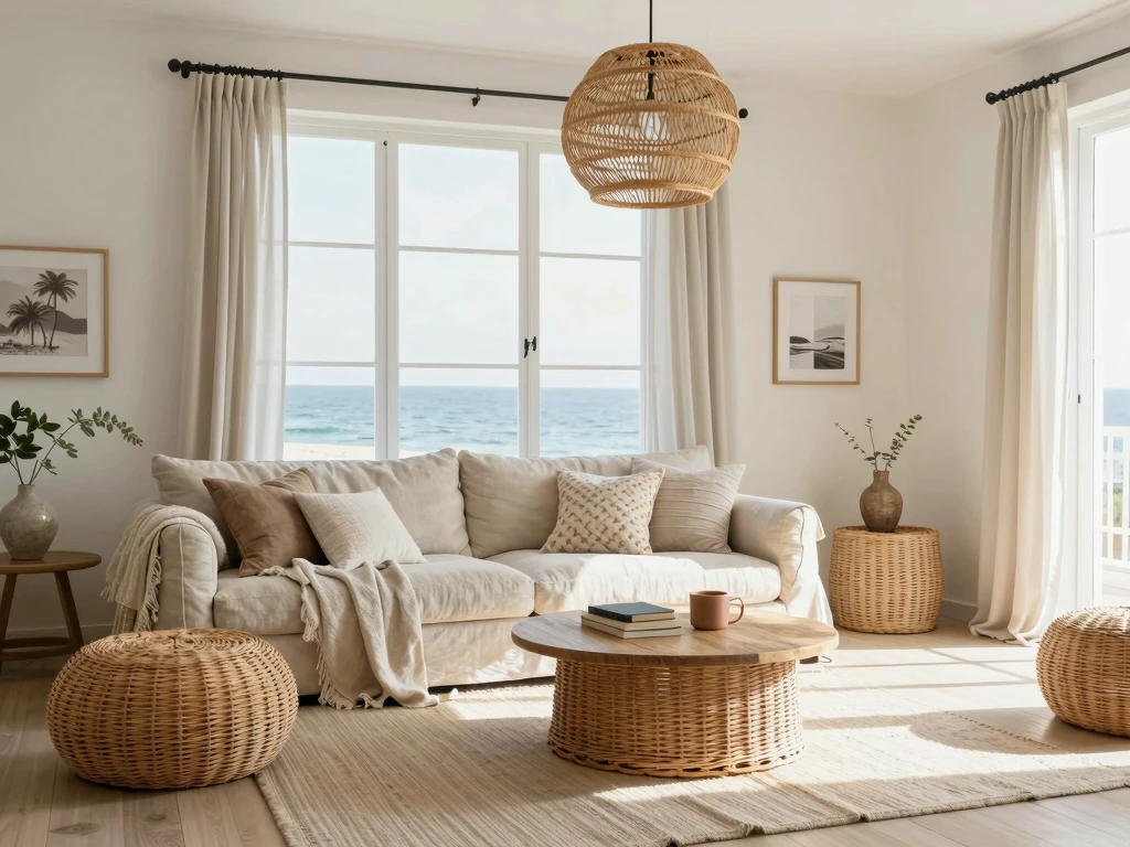 Coastal inspired decor with natural textures and light colors